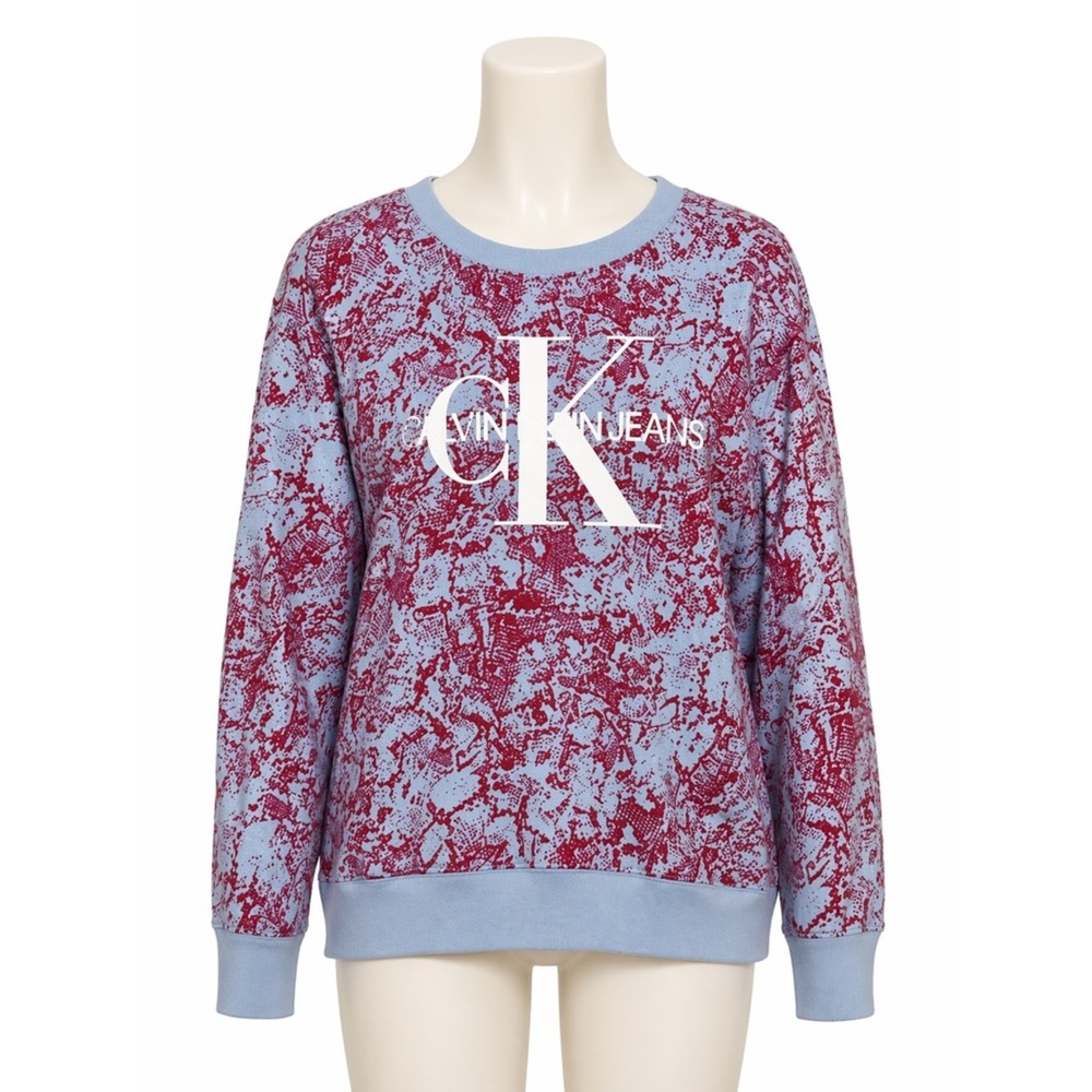 Calvin Klein Jeans Snakeskin Print Sweatshirt Women S Blue Pink CK Logo CJ0T1841